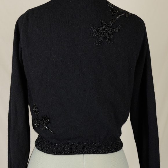 Macy's Black Floral Beaded Lambswool Sweater - Picture 3 of 7